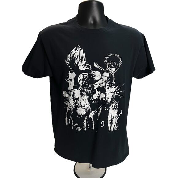 Anime Crossover Character T-Shirt Featuring Goku, Saitama, Luffy, Naruto & Hiei - Picture 1 of 10